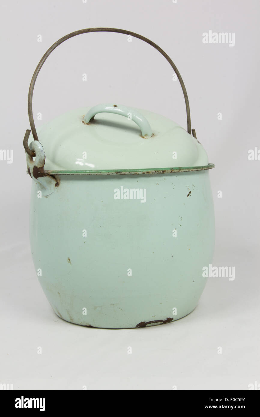Vintage metal pot on white background Stock Photo