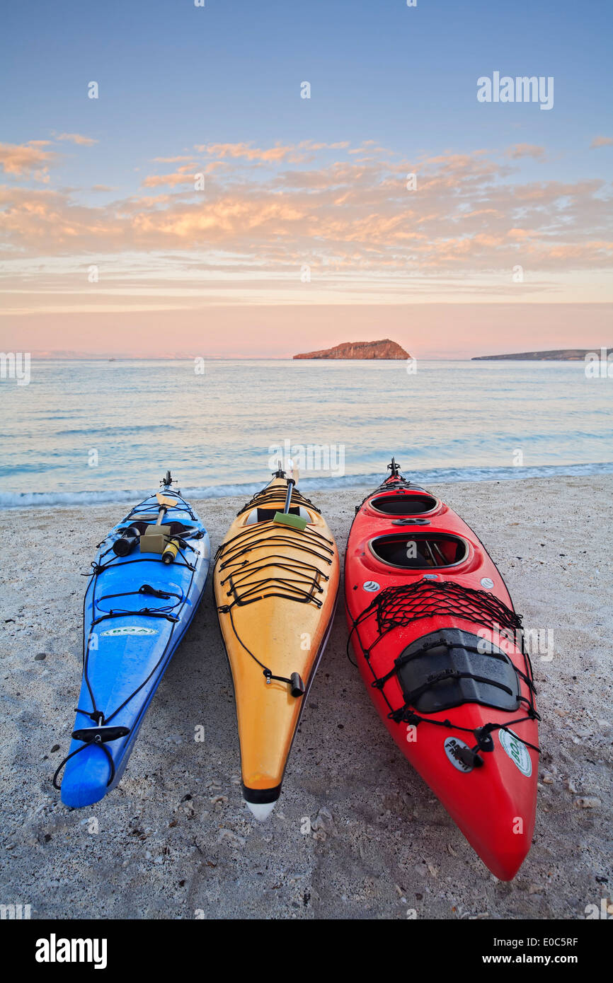Kayaks on beach, Espiritu Santo Island, Sea of Cortez, near La Paz, Baja  California Sur, Mexico Stock Photo - Alamy