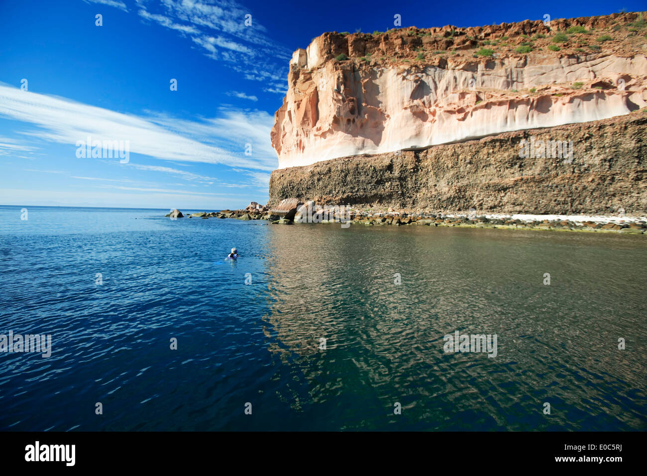 Snorkeling under sandstone bluff, Espiritu Santo Island, Sea of Cortez