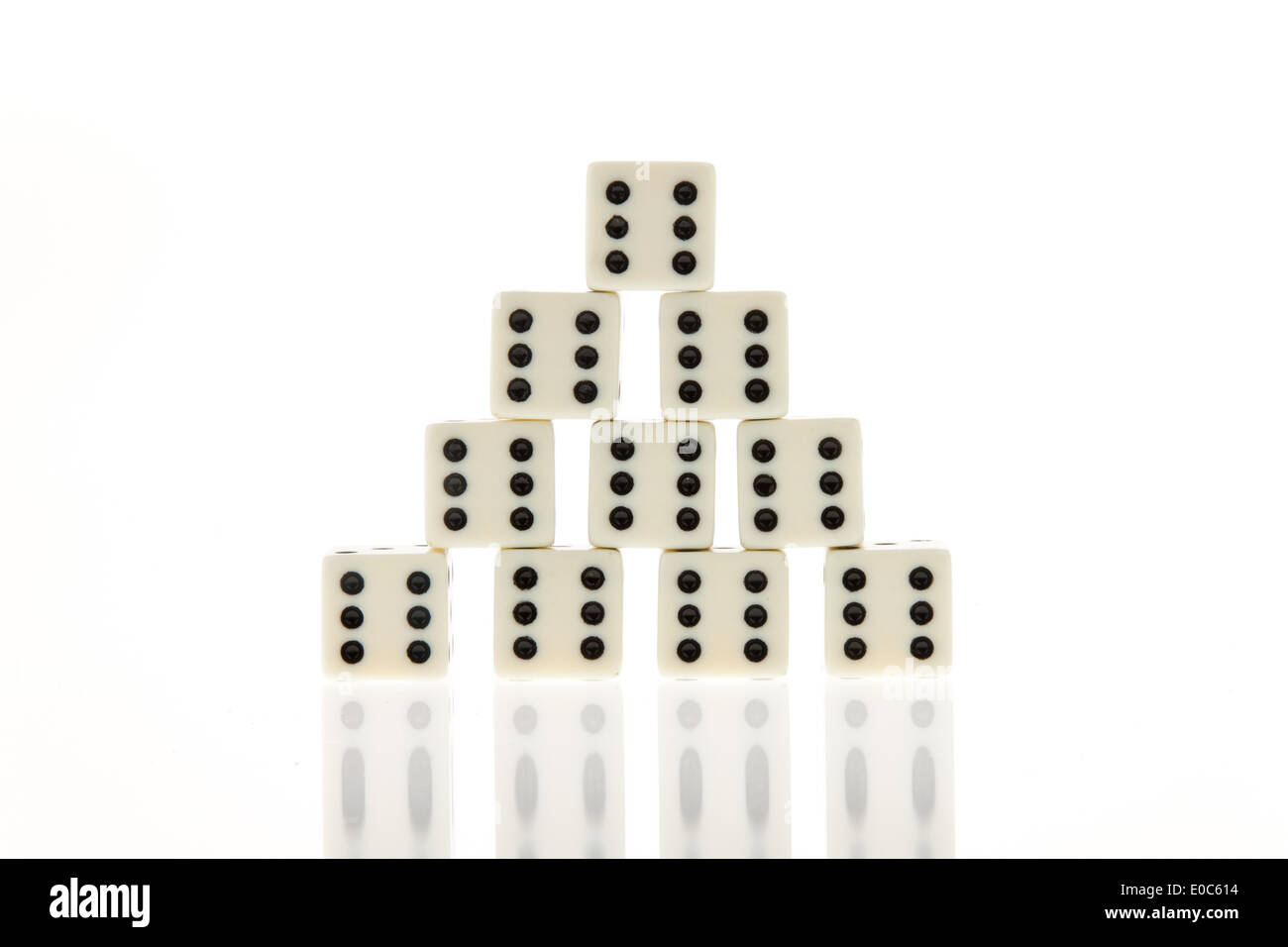 Many cubes of a play. Sechser. Luck and success in the play., Viele Wuerfel eines Spieles. Sechser. Glueck und Erfolg im Spiel. Stock Photo