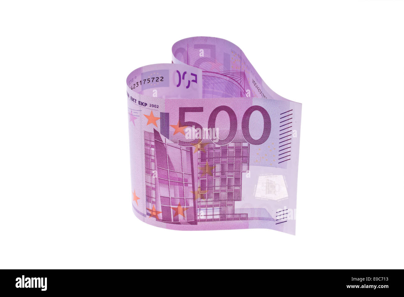 500 euros of bank note in the form of a heart, 500 Euro Geldschein in Form eines Herzens Stock Photo