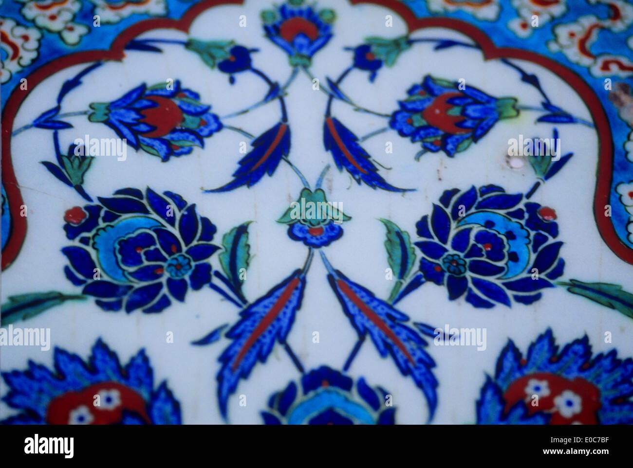 Iznik tile with floral pattern, Rustem Pasha Mosque, Istanbul, Turkey Stock Photo