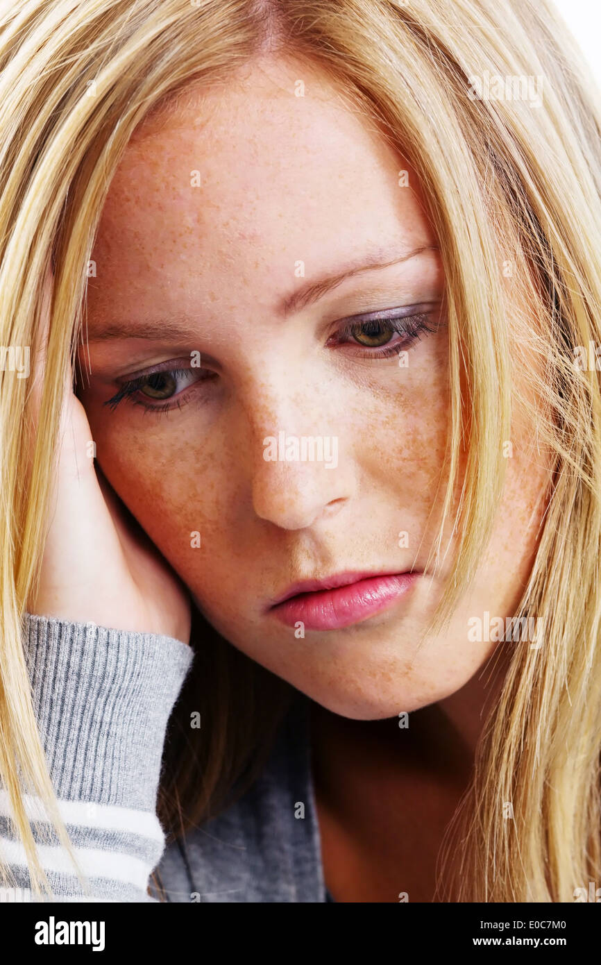 Portrait of a pensive young woman. Worries and problems, Portrait einer nachdenklichen junge Frau. Sorgen und Probleme Stock Photo