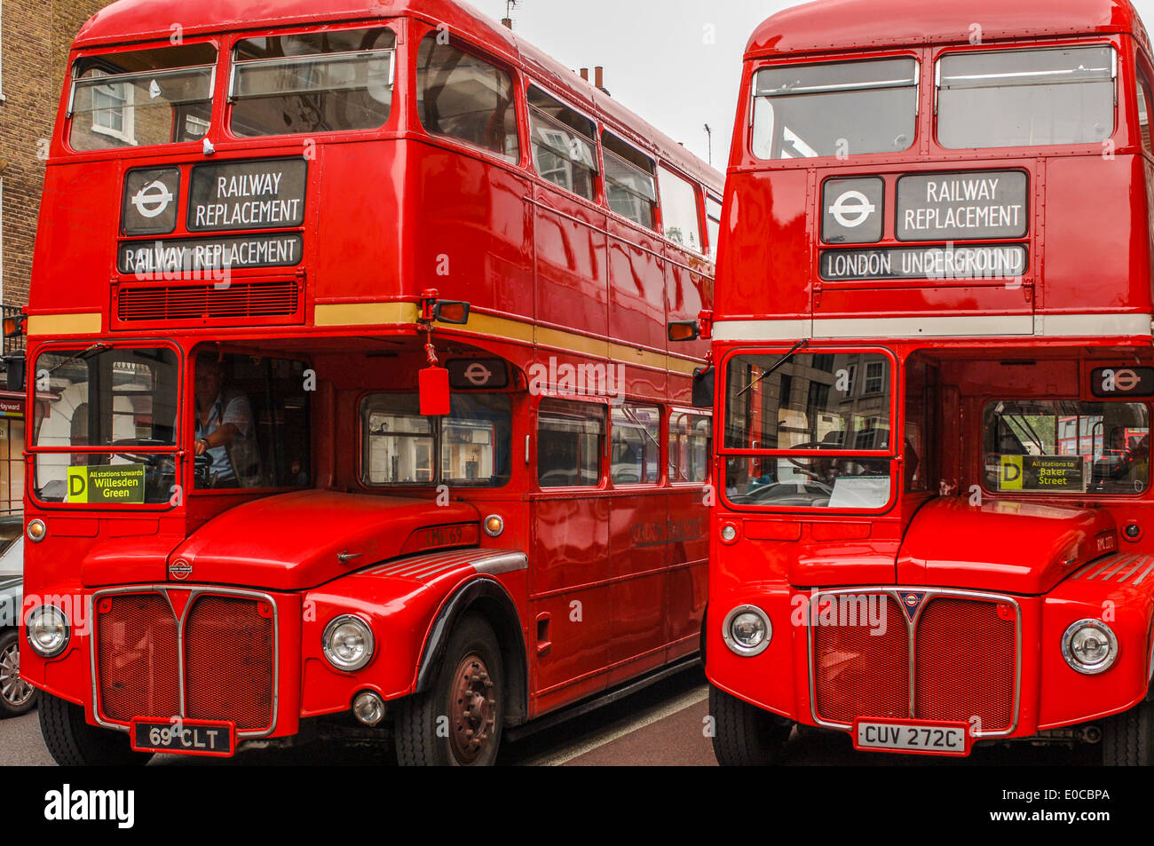 Red Route Master Buses on Rail Replacement duty in Baker Street London