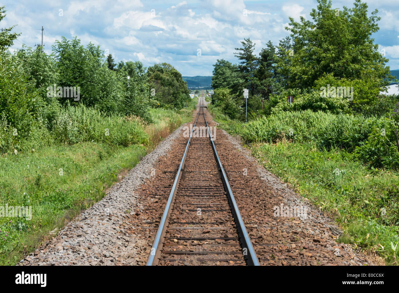 Railway track, Furano, Hokkaido Prefecture, Japan Stock Photo