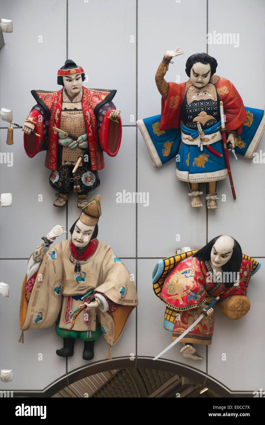 Puppet of warrior decorated on building wall, Osaka, Japan Stock Photo