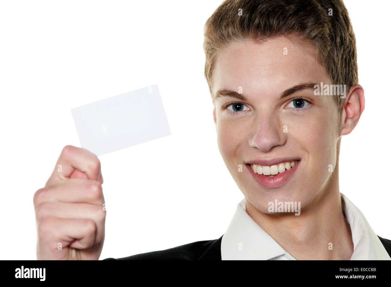 A young rfolgreicher Jung's enterpriser with calling card, Ein junger rfolgreicher Jungunternehmer mit Visitenkarte Stock Photo