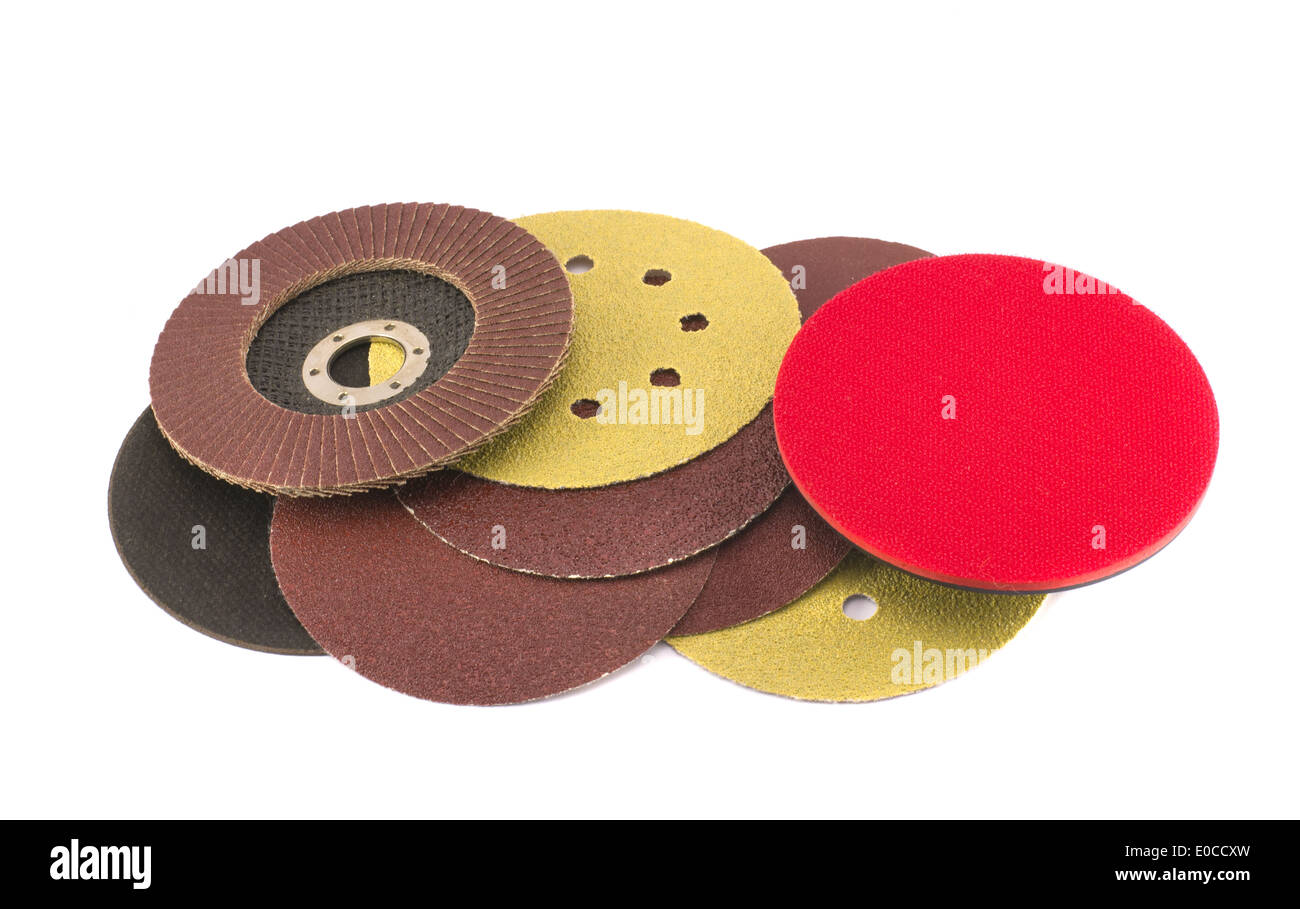 round special grinder sand discs collection for wood polish. Isolated