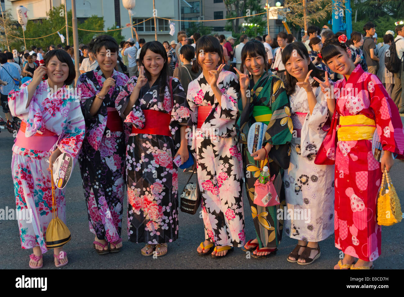 Women in colorful kimono during Tenji Matsuri Festival, Osaka, Japan Stock  Photo - Alamy