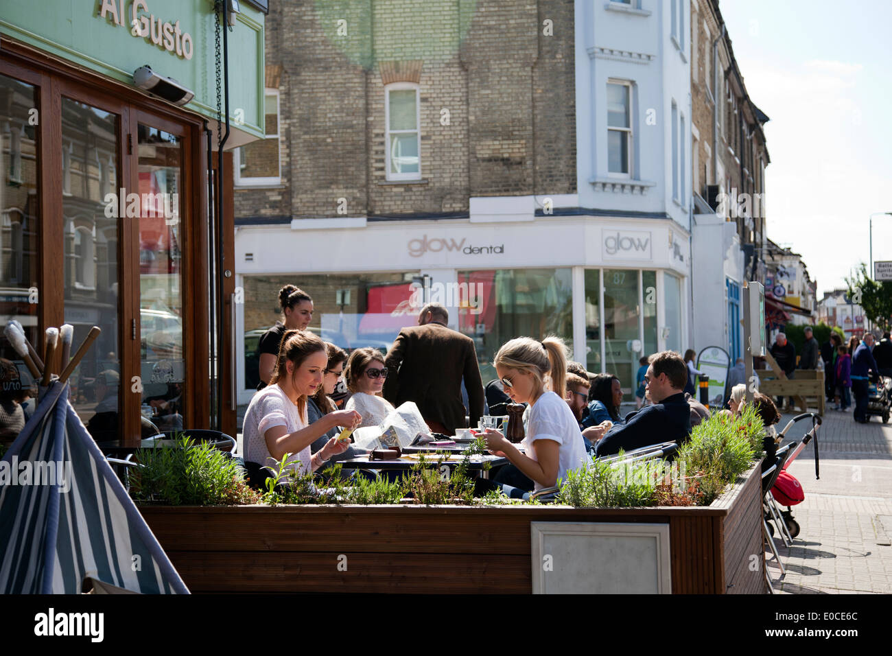 People at café on Northcote Rd SW11 - Battersea - London UK Stock Photo
