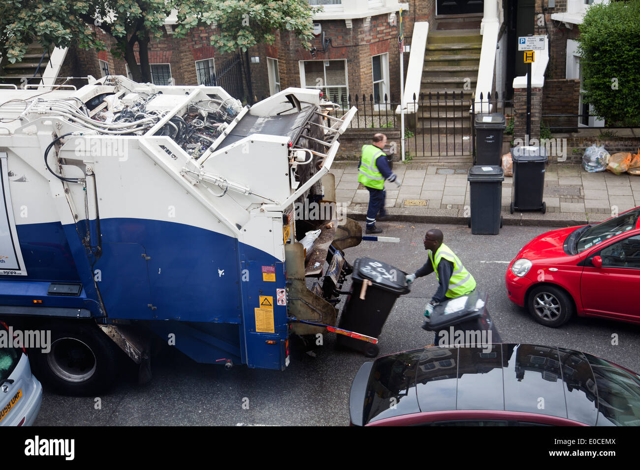 Rubbish Bins Collection on London Residential Street Clapham London