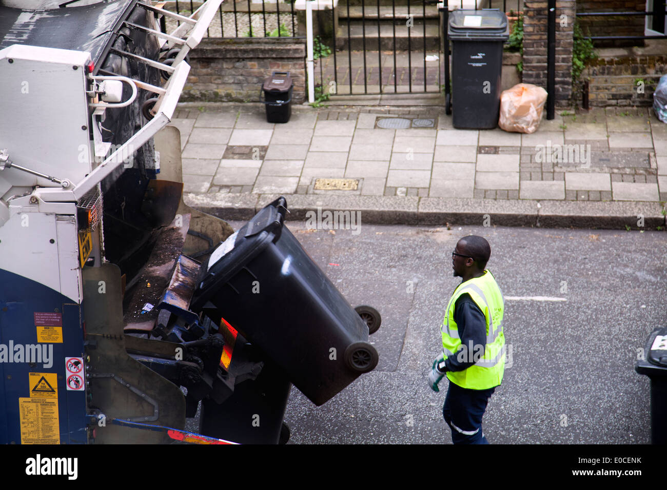 Rubbish Bins Collection on London Residential Street Clapham London