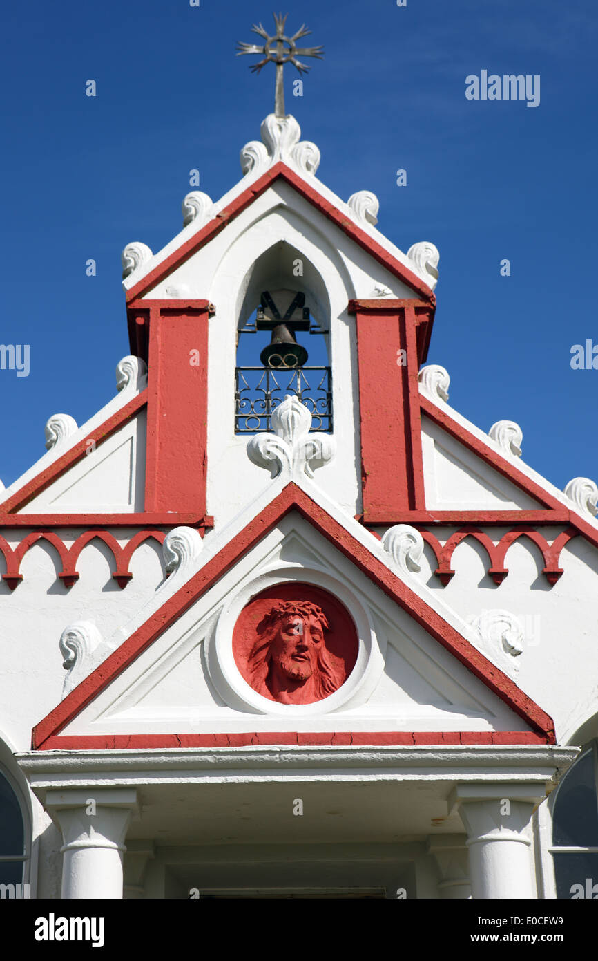 Ornate facade of the Italian Chapel in Lamb Holm, Orkney Stock Photo