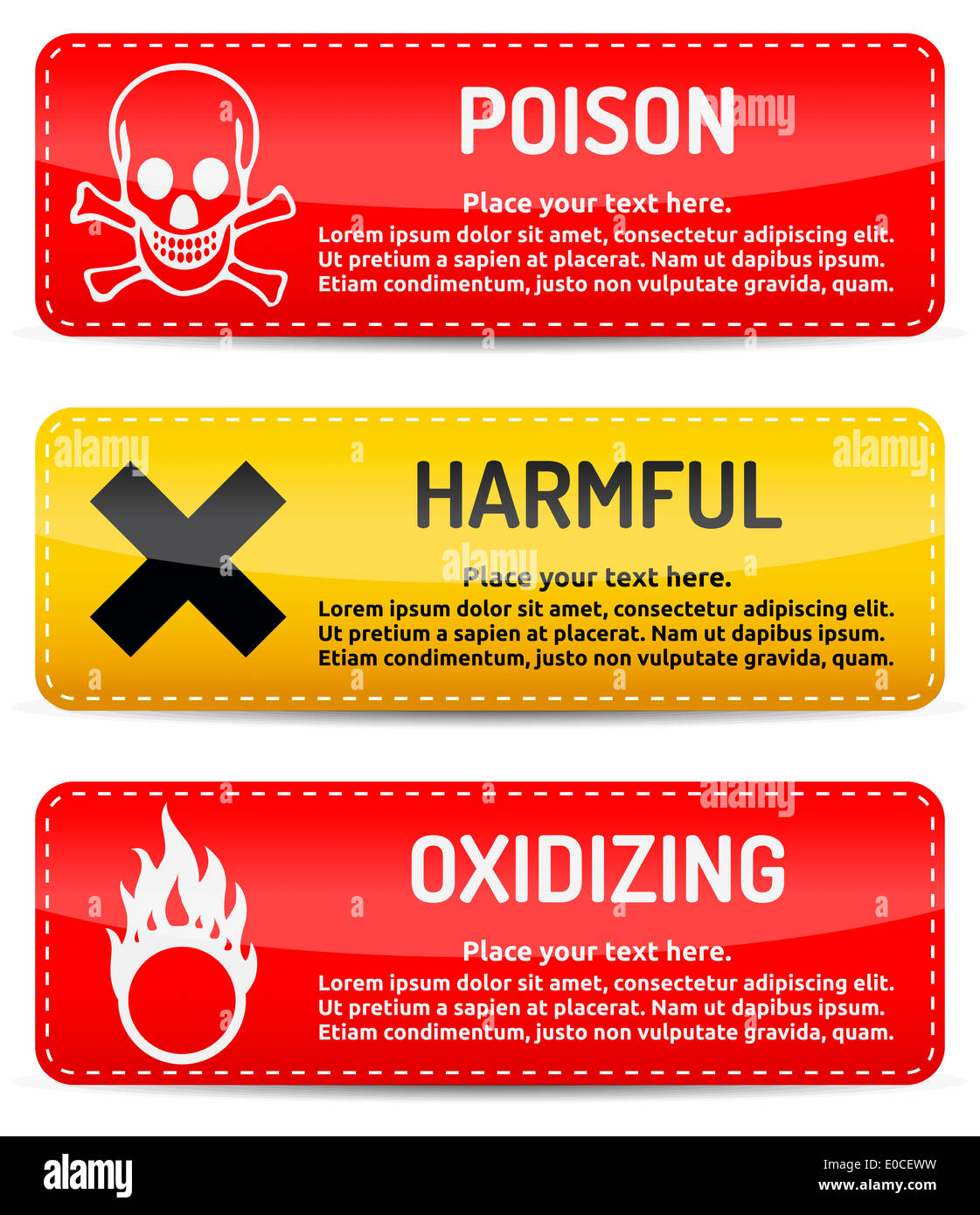 Poison, Harmful, Oxidizing - Danger, hazard sign on warning banner with light gradient reflection and shadow on white background Stock Photo