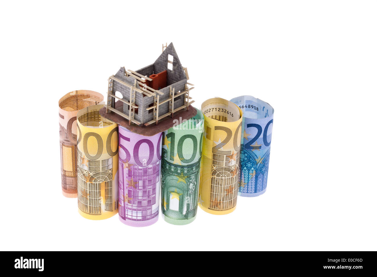 euro of bank notes with shell house Stock Photo