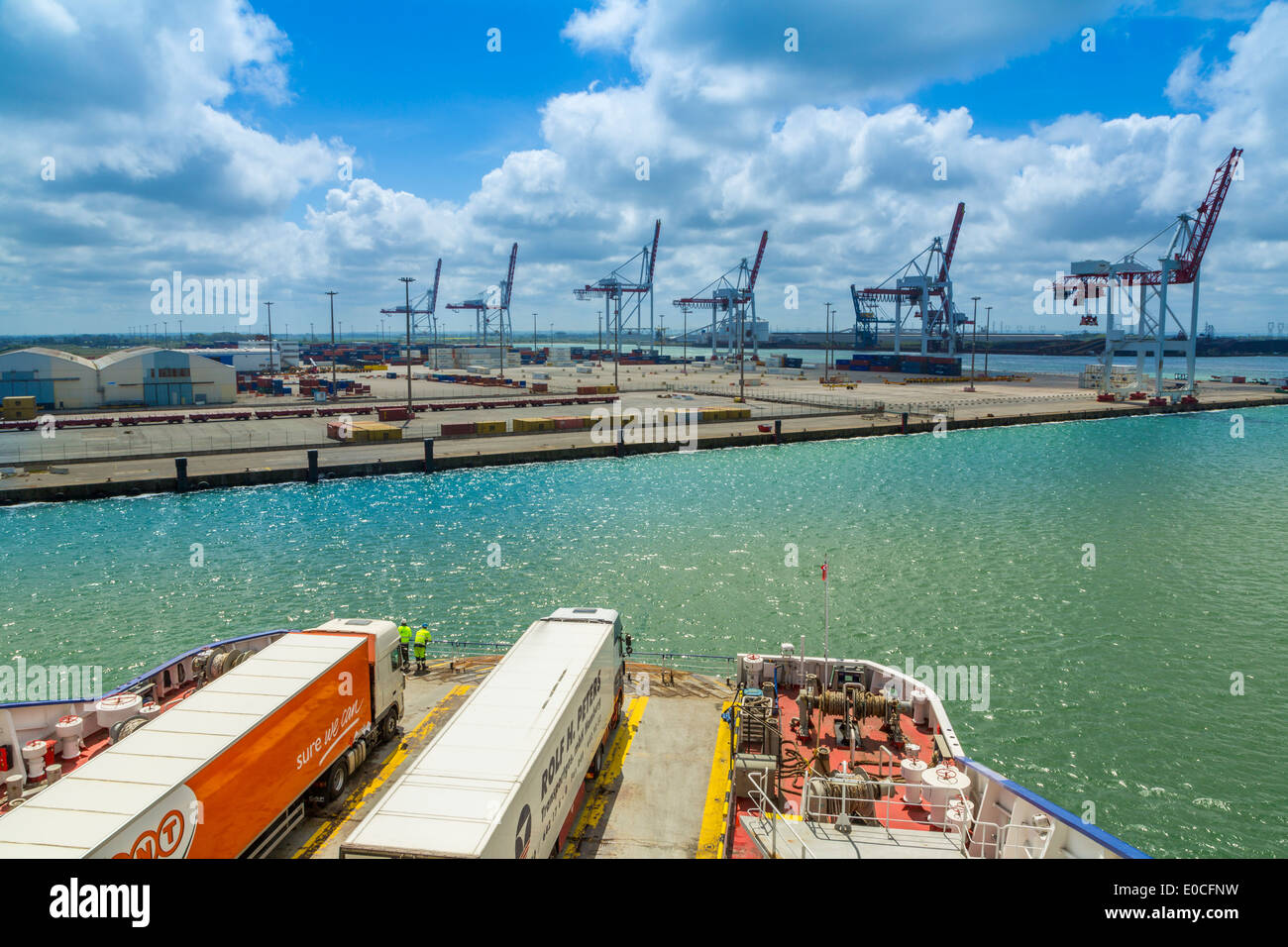 Vehicle ferry leaving The Port of Calais during the summertime, Calais, France Stock Photo