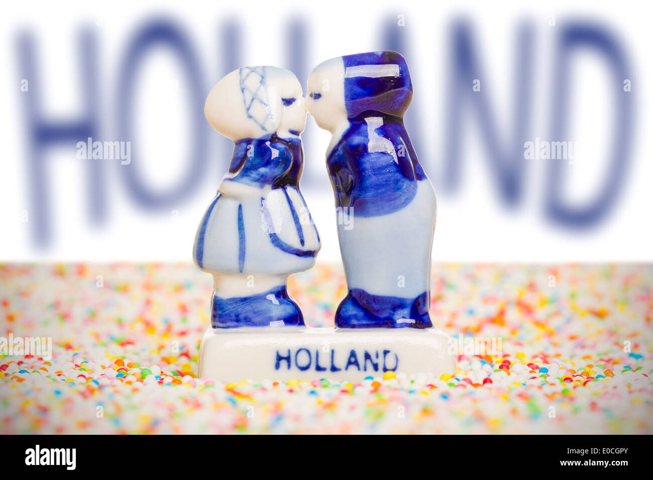 Typical dutch delft blue ceramic  standing on candy Stock Photo