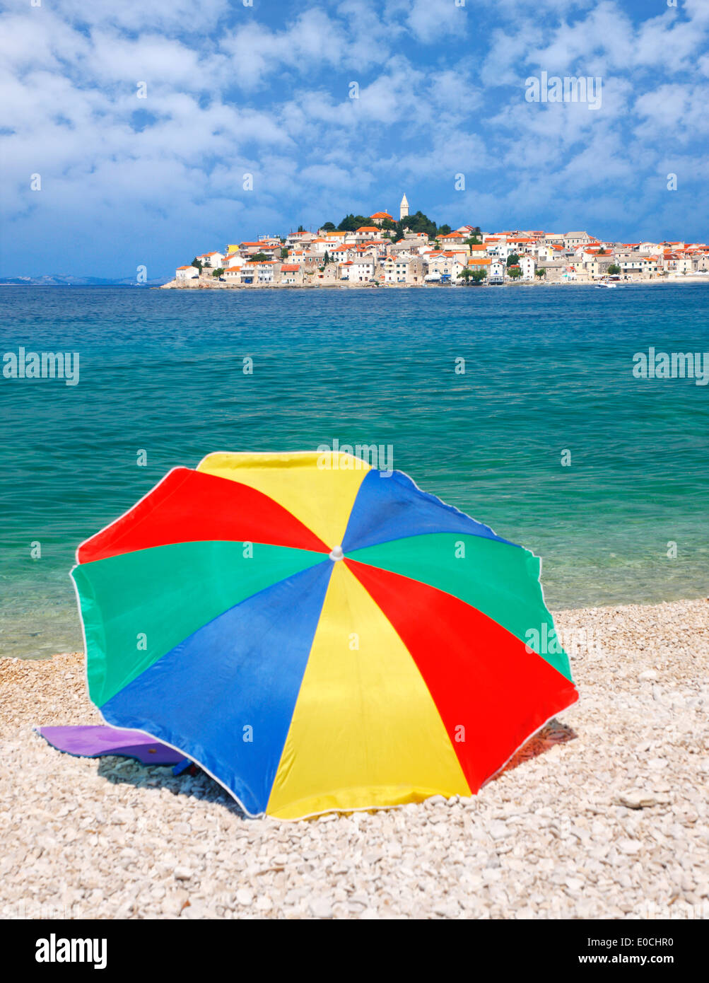 Primosten town, view from the beach, Croatia Stock Photo