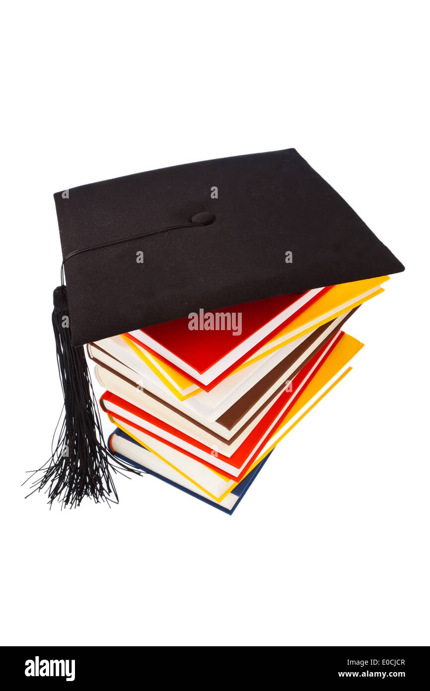 A doctoral cap on a book pile Stock Photo