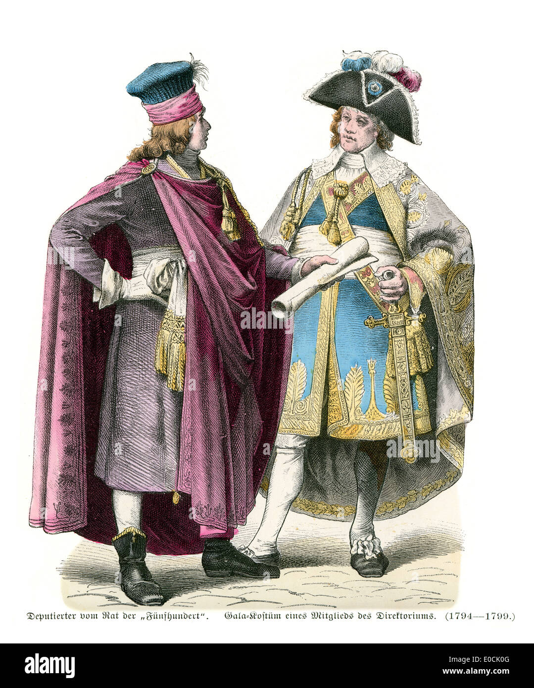 Costumes of 18th Century France. Director and Deputy of the Counsel of the 500 Stock Photo