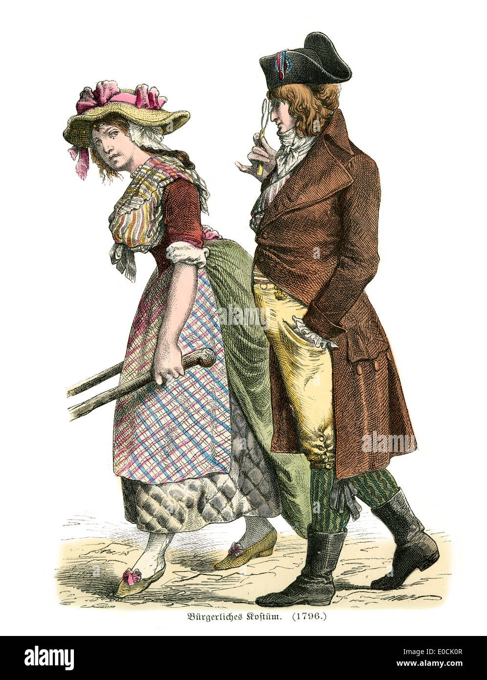 Traditional costumes of France. Citizens of 1796 Stock Photo