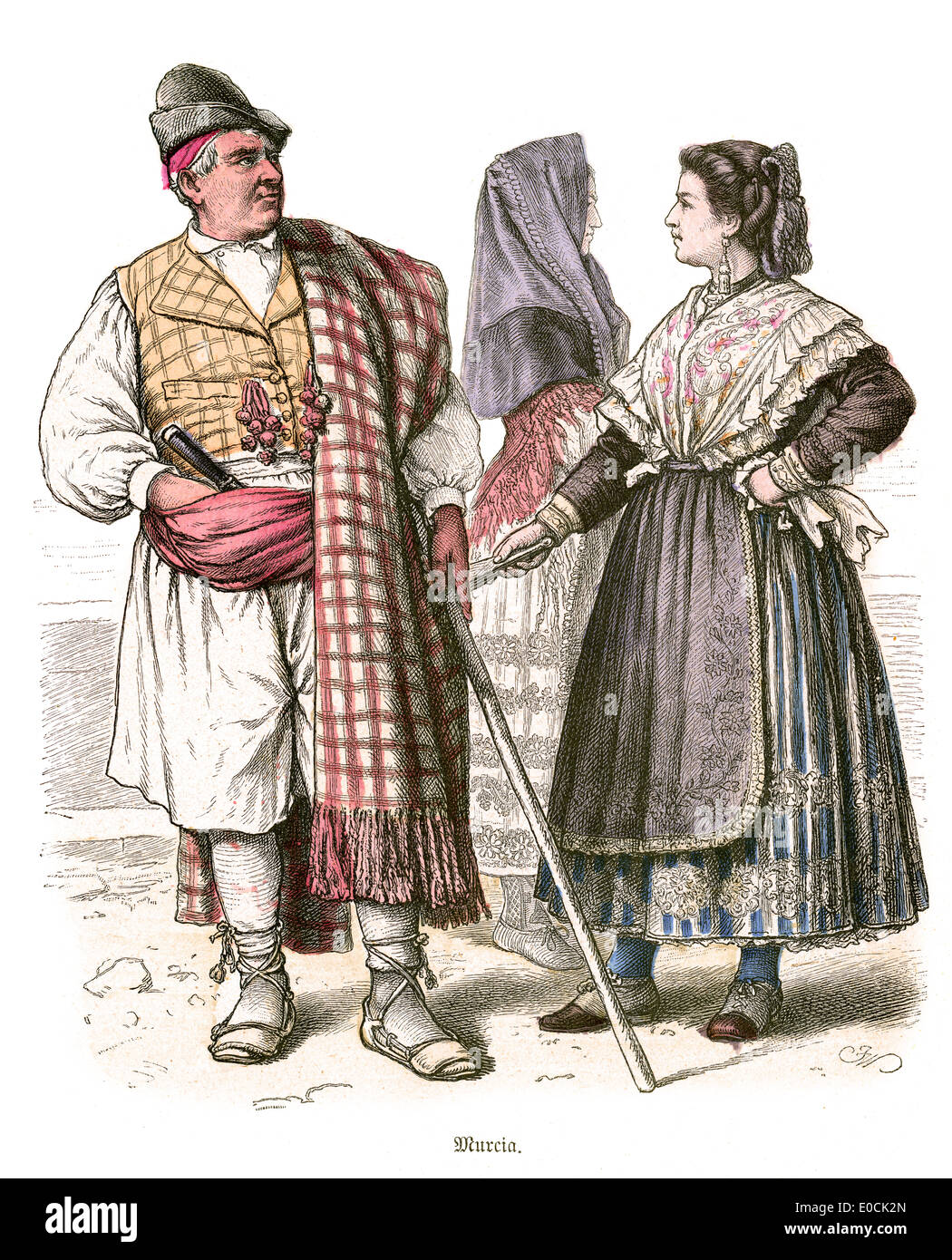Traditional costumes of Spain from Murcia, 19th Century Stock Photo