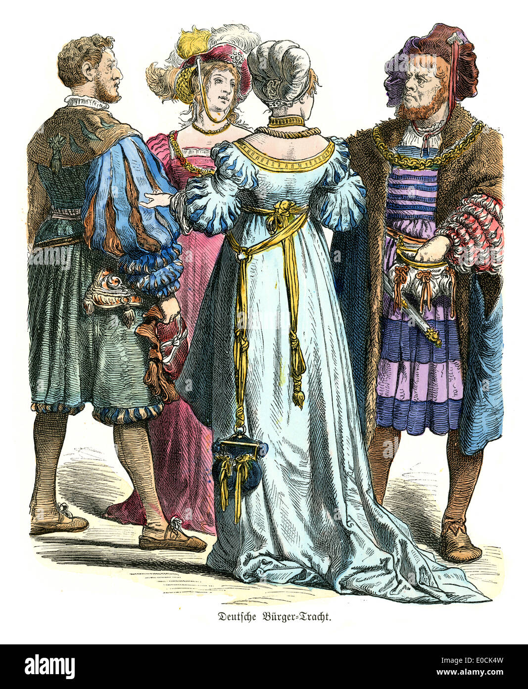 Traditional costumes of Germany in the 16th Century Stock Photo