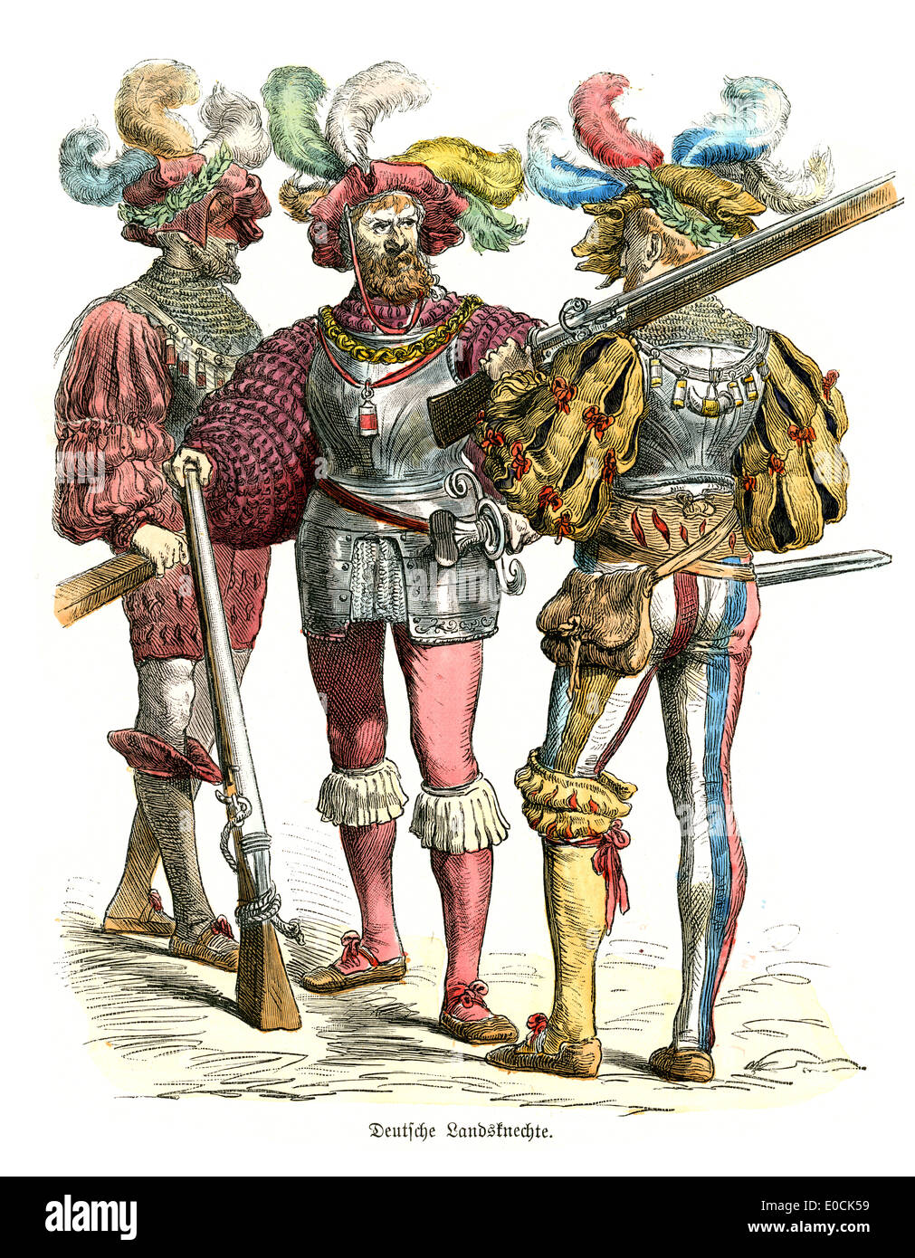 German Landsknechte of the 16th Century. The German Landsknechte, were colourful mercenary soldiers Stock Photo