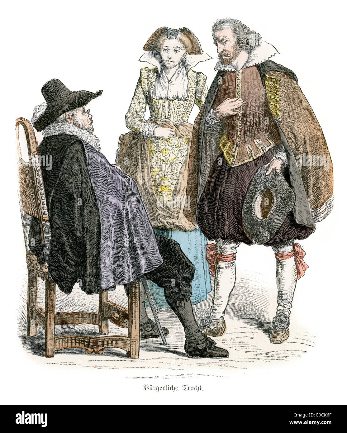 Traditional costumes of Germany in the 17th Century Stock Photo