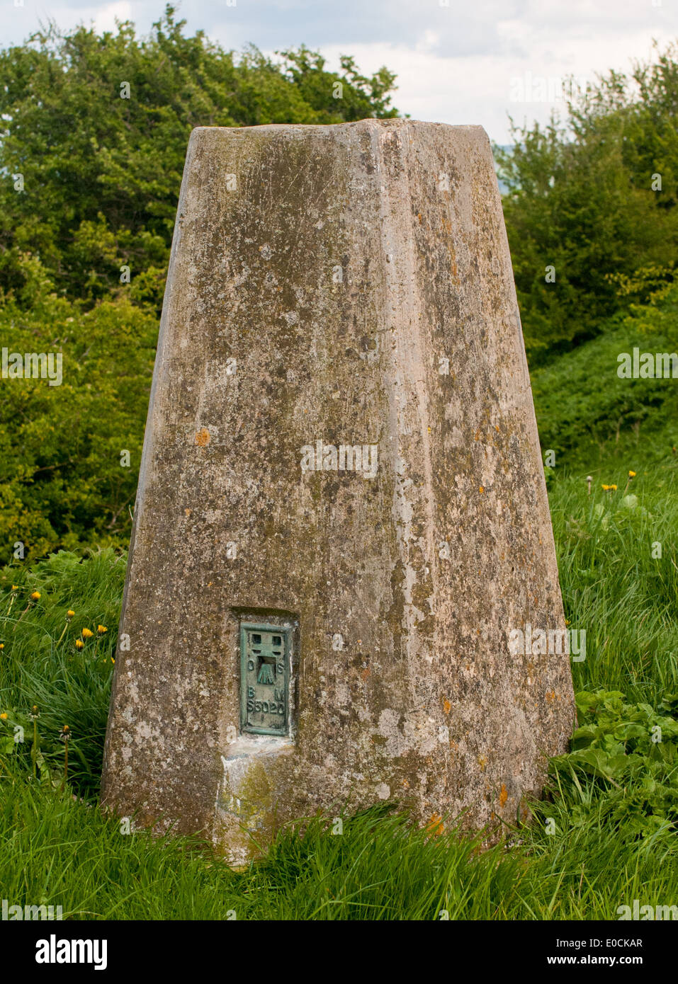 A triangulation station or trig point on a hill top Stock Photo