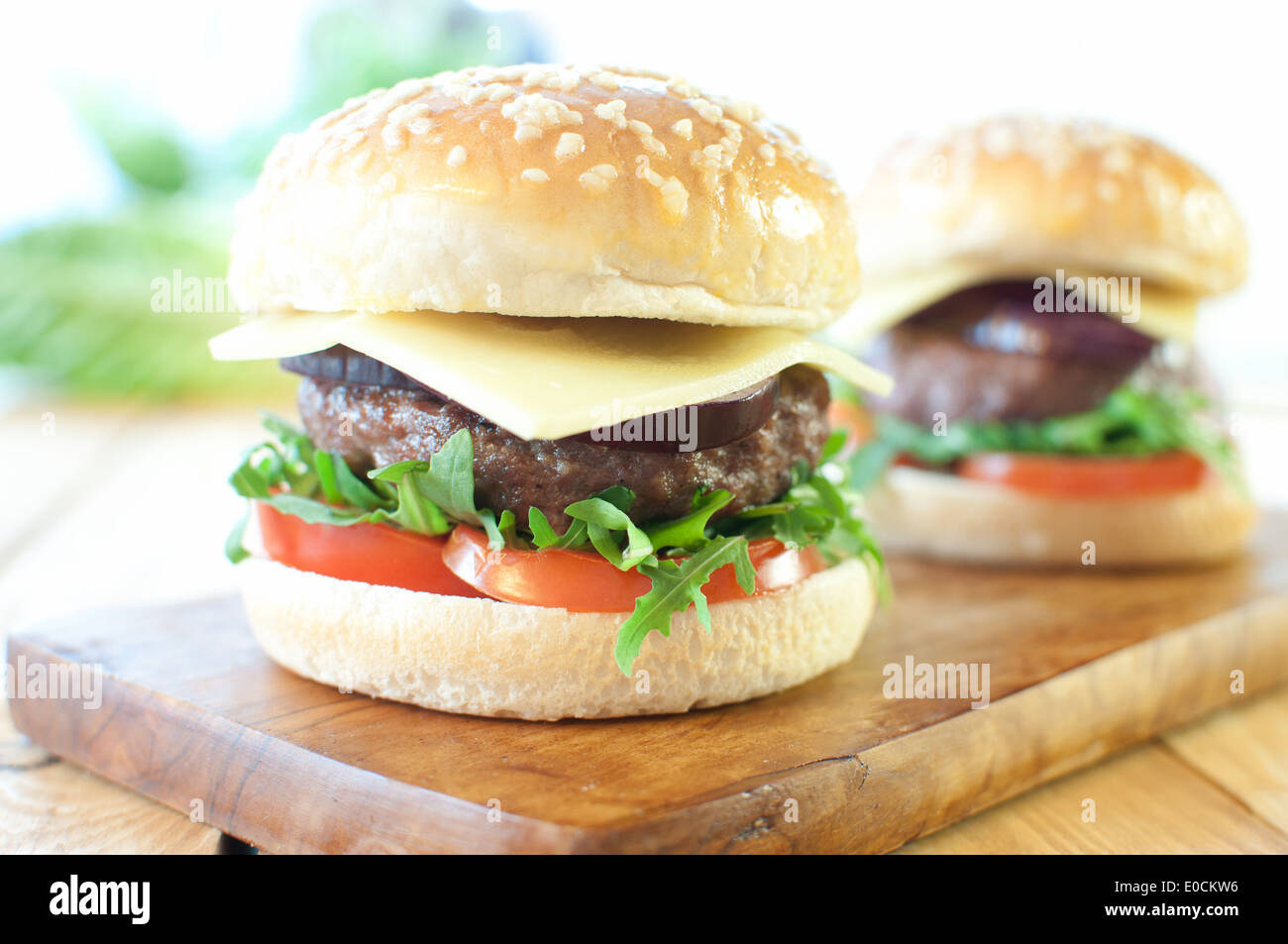 Freshly made hamburgers Stock Photo