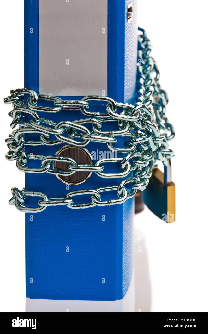 A file with chain and curtain lock closed. Data protection and data security Stock Photo