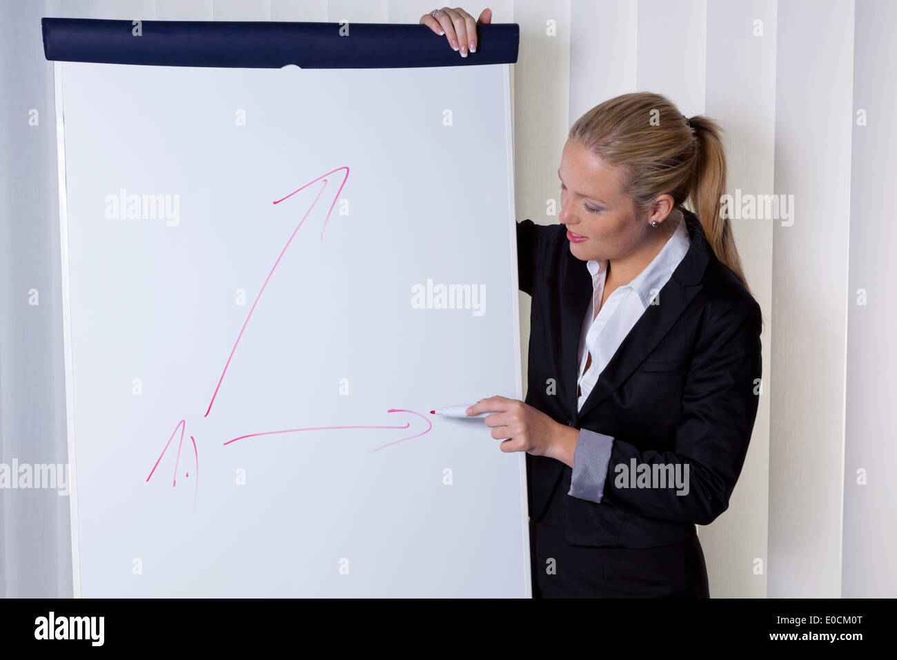 woman with a flipchart board by a presentation Stock Photo