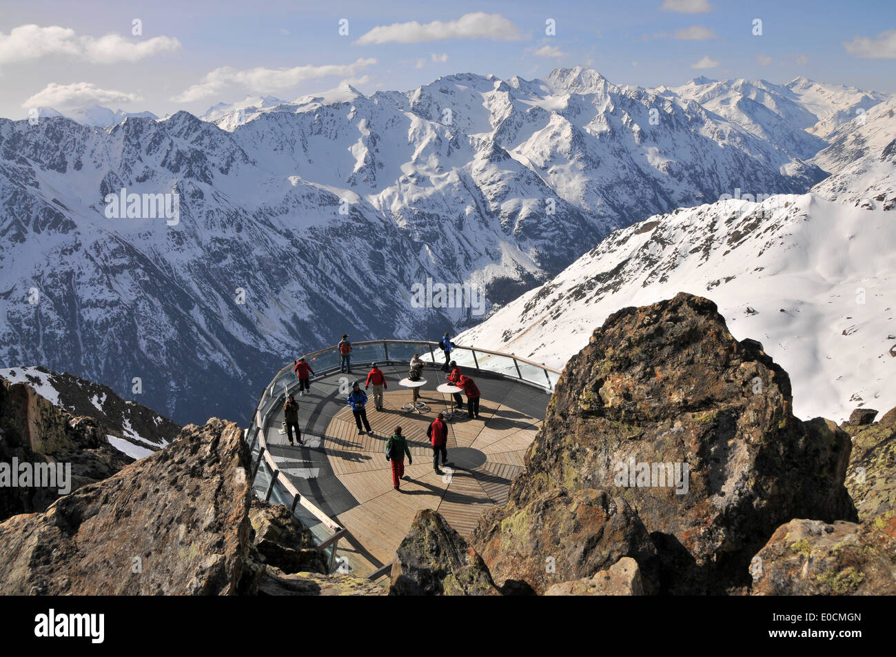 Observation platform on the top of Gaislachkogel, Winter in Tyrol, Soelden, Oetztal, Tyrol, Austria Stock Photo