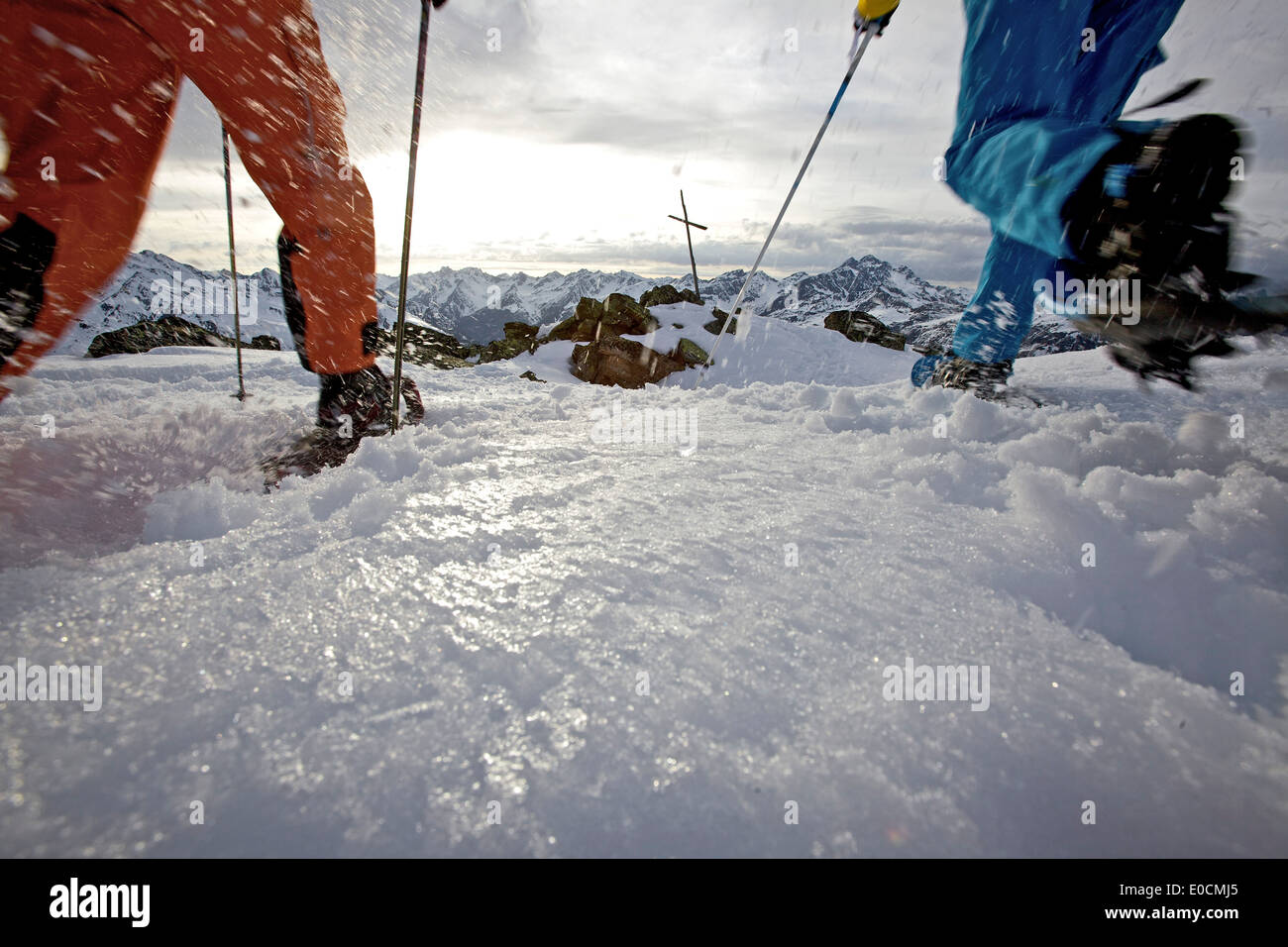 Young women hiking up the mountain in their snowshoes, See, Tyrol, Austria Stock Photo Alamy