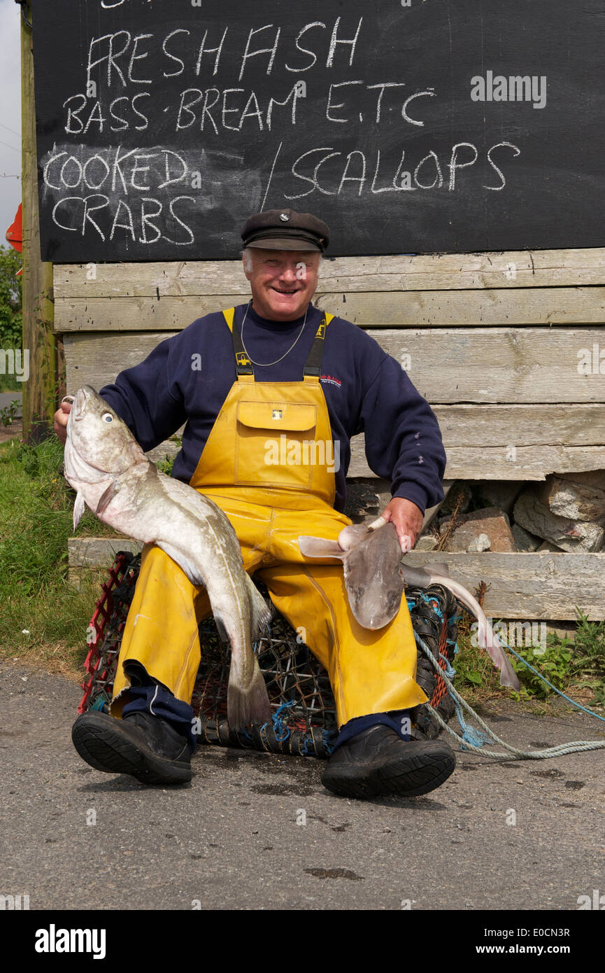 Cornwall, Fisherman, Fish Trader, Shark, Cod, Fish for Sale, Cornish Fisherman, Selling Fish Stock Photo