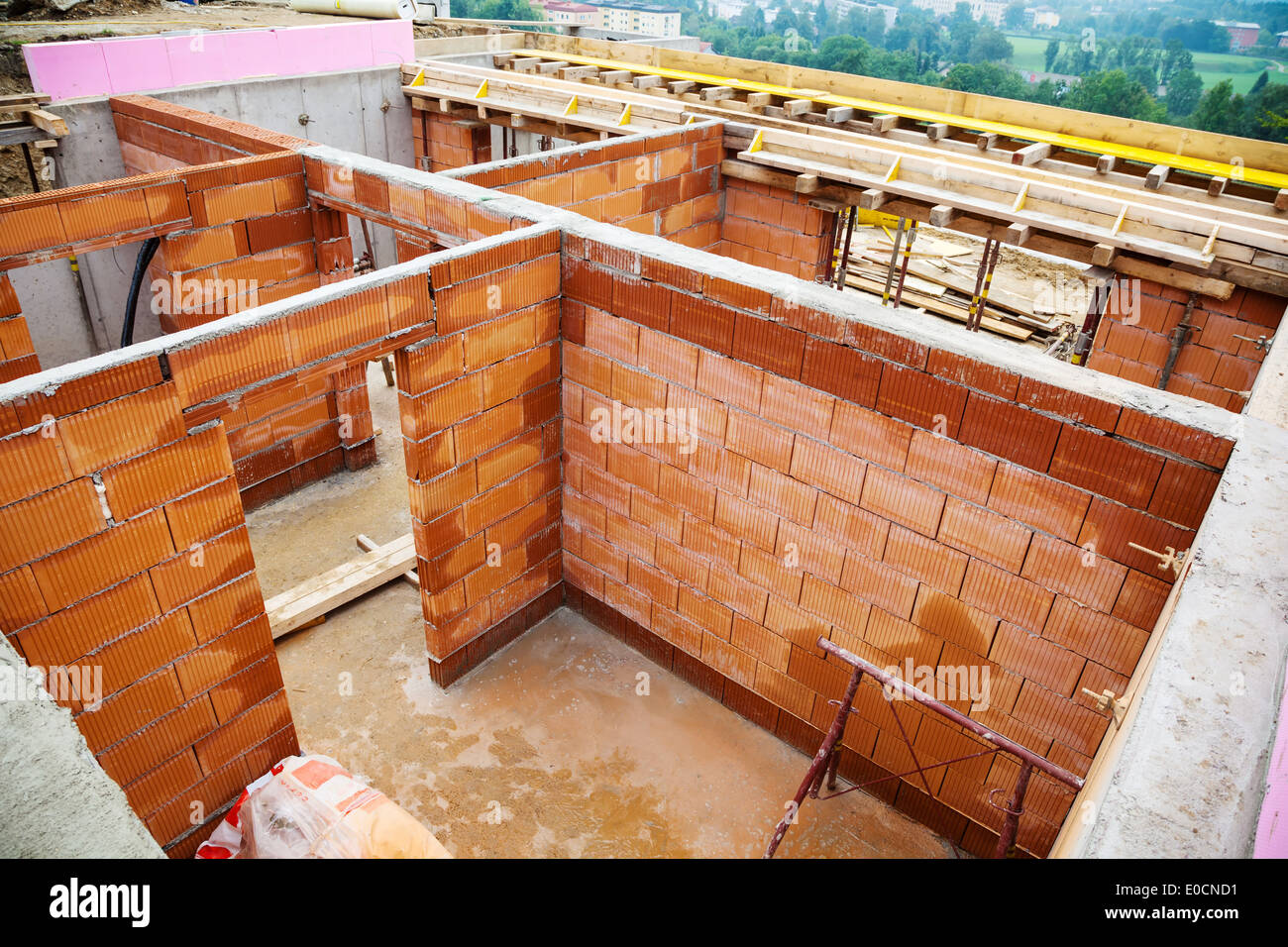 The cellar of a single-family dwelling. Shell in massive construction Stock Photo