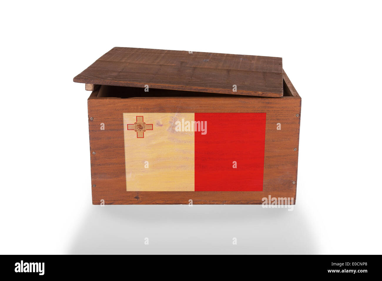 Wooden crate isolated on a white background product of Malta Stock
