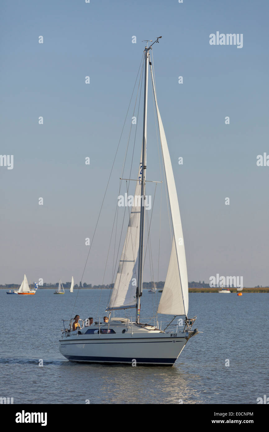 Sailing boats in Rust Bay, Lake Neusiedl, Burgenland, Austria Stock Photo