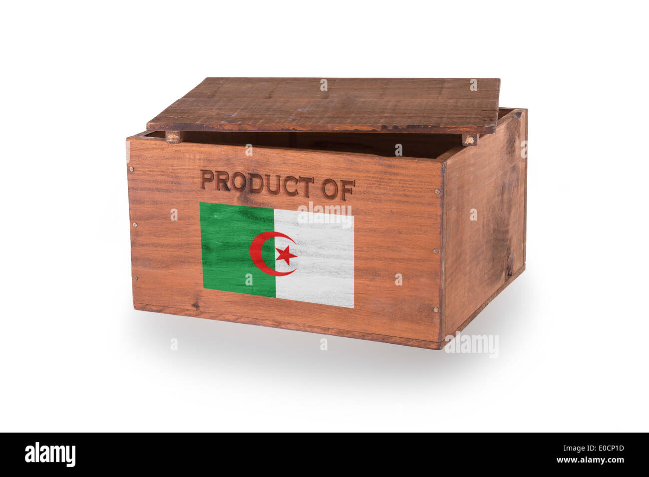 Wooden crate isolated on a white background product of Pakistan Stock
