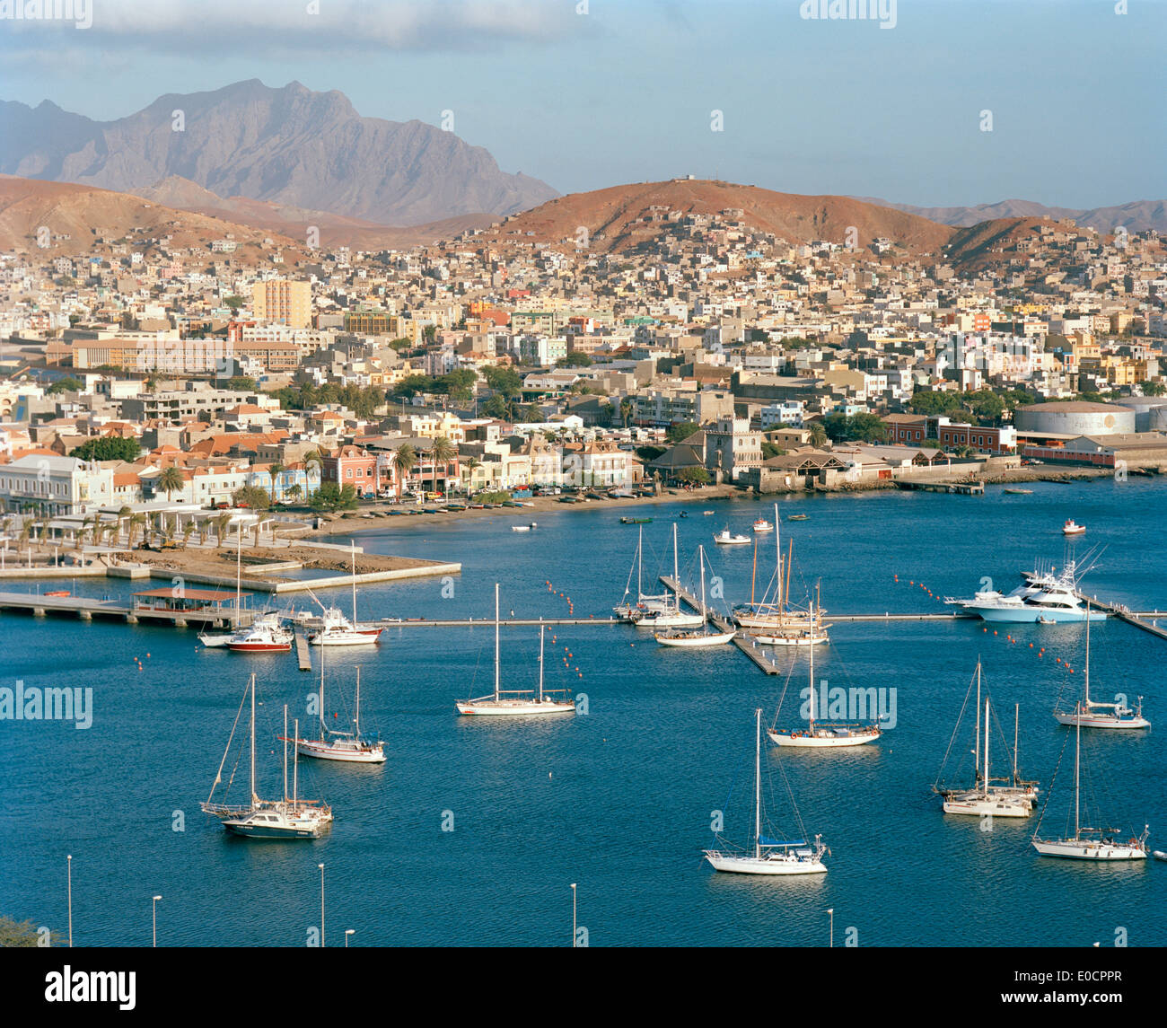 City centre behind the marina, Mindelo, Sao Vicente, Ilhas de ...