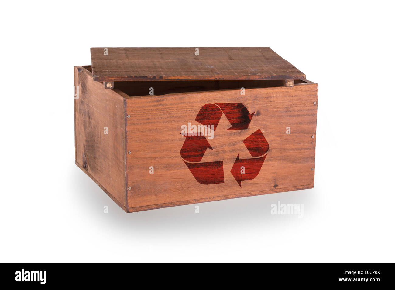 Wooden crate isolated on a white background recycle symbol Stock Photo