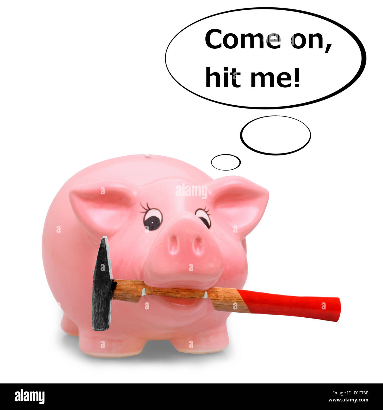 Piggy bank holding hammer in his mouth, illustration Stock Photo Alamy