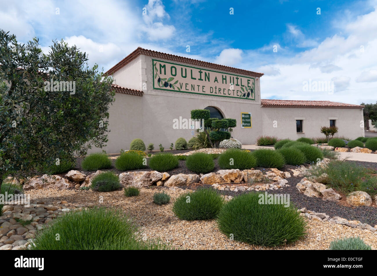 Moulin du Mont Ramus Olive Oil producers and sellers in Bessan, Languedoc, southern France. Stock Photo