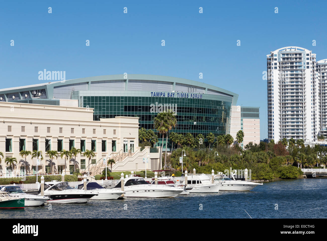 Tampa Bay Times Forum and Hillsborough River, Tampa, FL Stock Photo