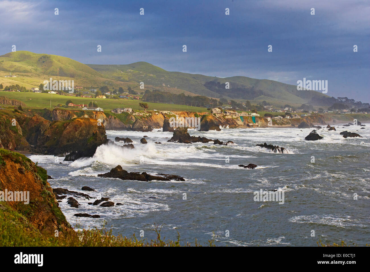 Houses at Sonoma's coast after a landslide near Bodega Bay, Pacific