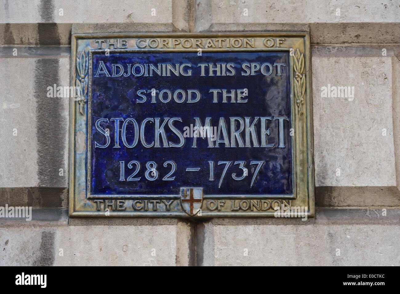 Blue commemorative plaque of the Stock Market, London, England, United Kingdom. Stock Photo