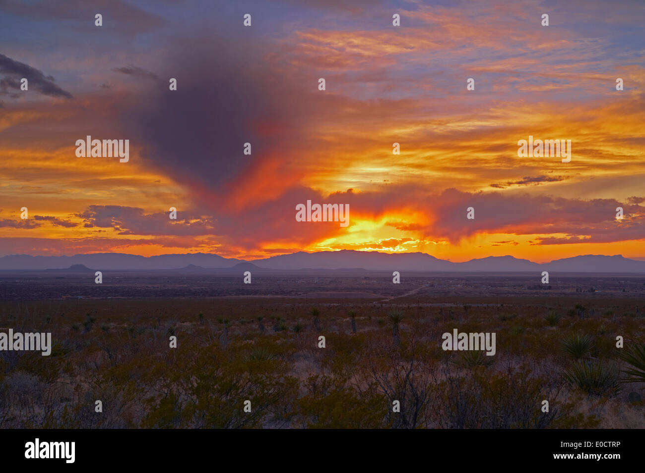 Sunset over the San Andres Mtns near Alamogordo, New Mexico, USA, America Stock Photo