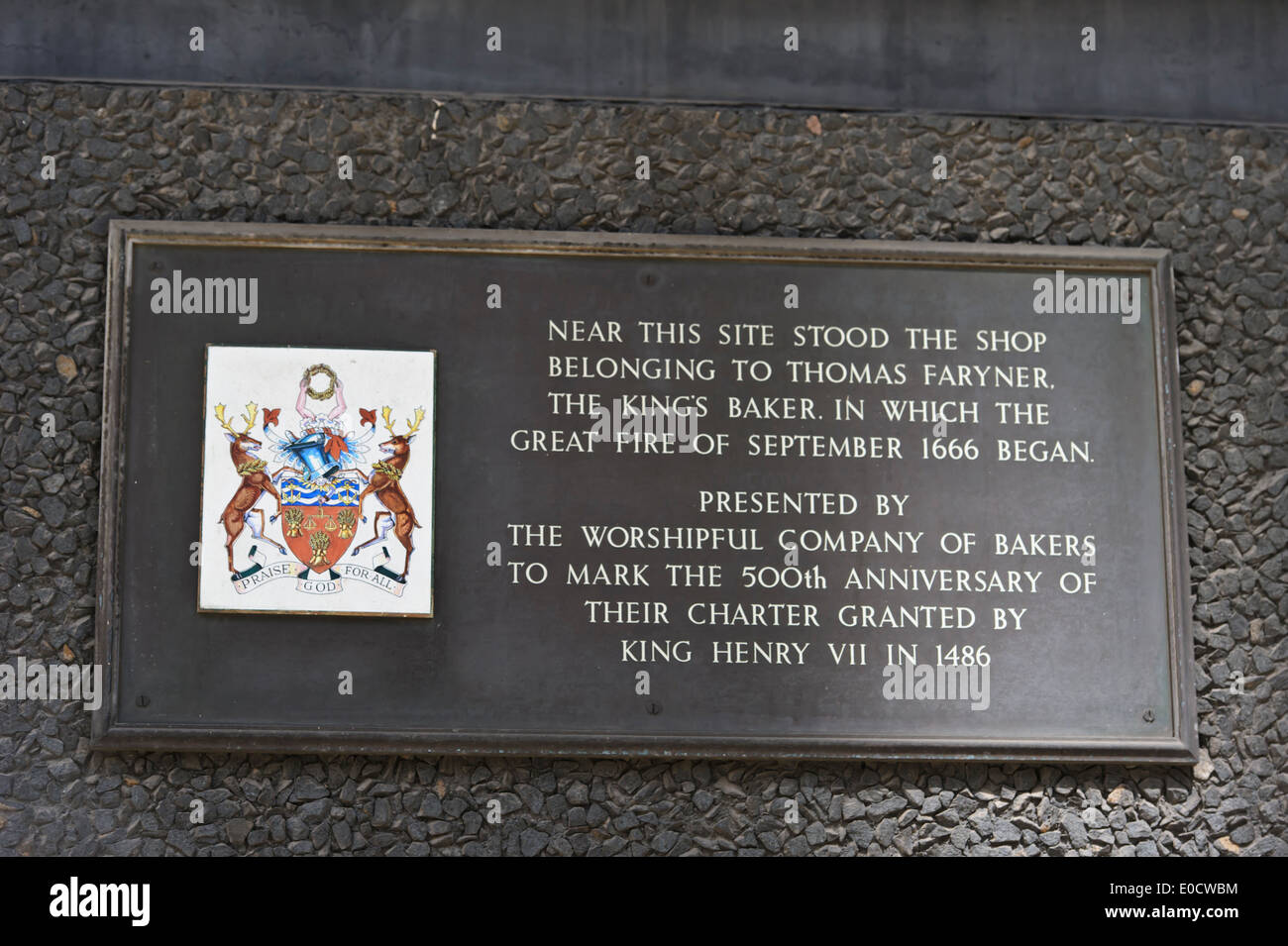 A commemorative plaque where the Great Fire of London started in 1666
