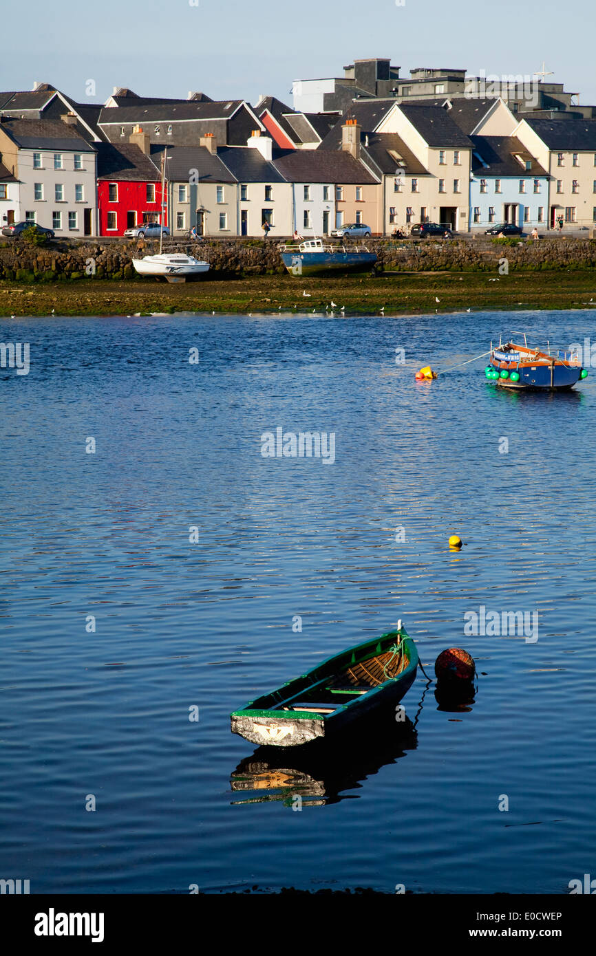 Boats mooring in River Corrib in the Cladagh area; Galway City, County ...